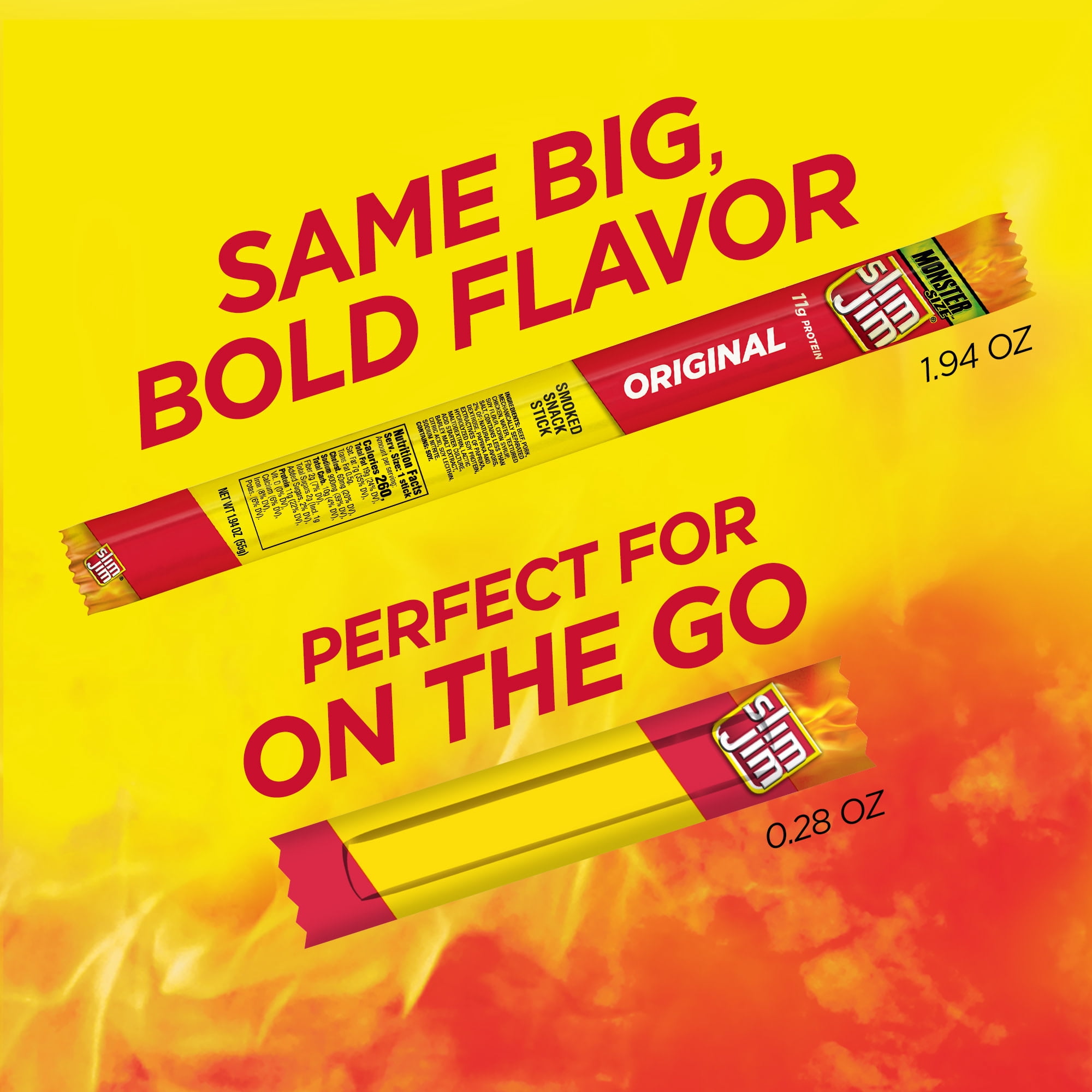 Slim Jim Smoked Meat Sticks, Original Flavor, 6g Protein Per Serving, Snack Size, 0.28 oz. (46 Count)