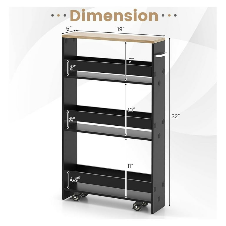 Slim Storage Cart 4 Tier Rolling Cart with Handle Laundry Cart between Washer and Dryer Wood Spice Rack next to Fridge Narrow Shelving Unit for Kitchen Bathroom Small Spaces Walmart