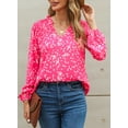 thumbnail image 4 of SHEWIN Blouses for Women Long Sleeve V Neck Boho Smocked Tops Fall Casual Floral Print Chiffon Shirts Pink L, 4 of 8