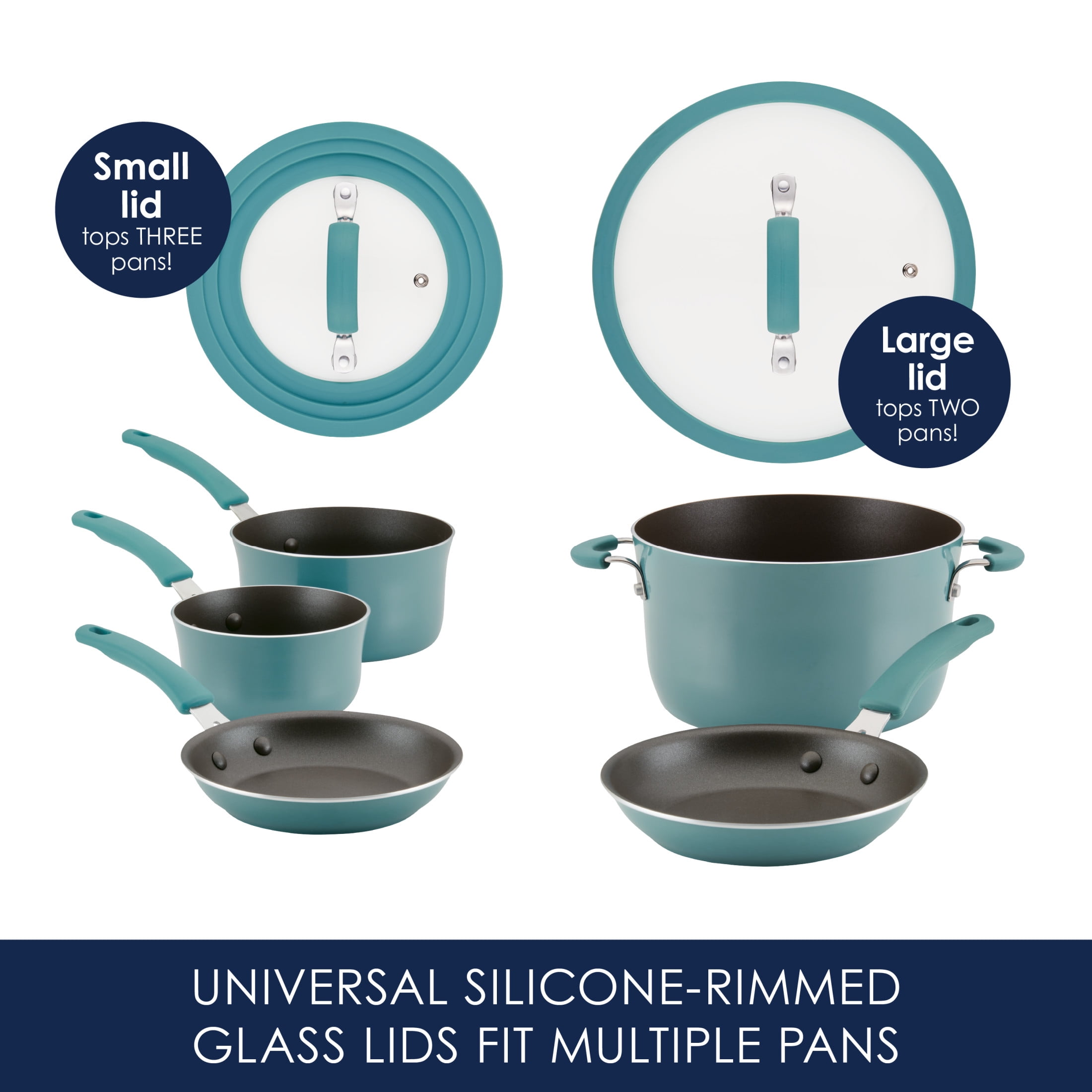 Rachael Ray Cook + Create 11 Piece Aluminum Nonstick Cookware Set,  Agave Blue