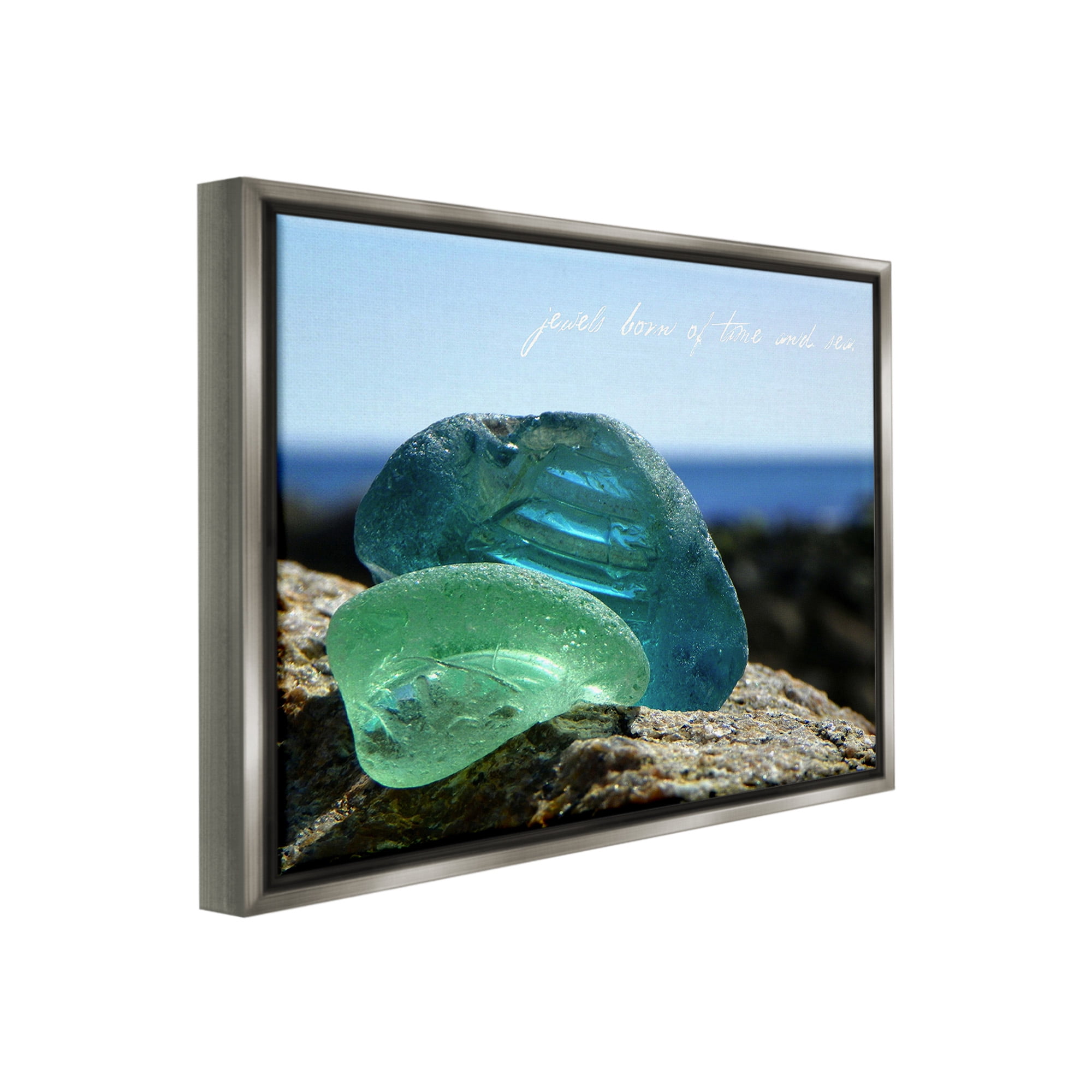 Stupell Industries Sea Glass Photography Phrase Typography Photography Gray Floater Framed Canvas Art Print Wall Art, 21 x 17
