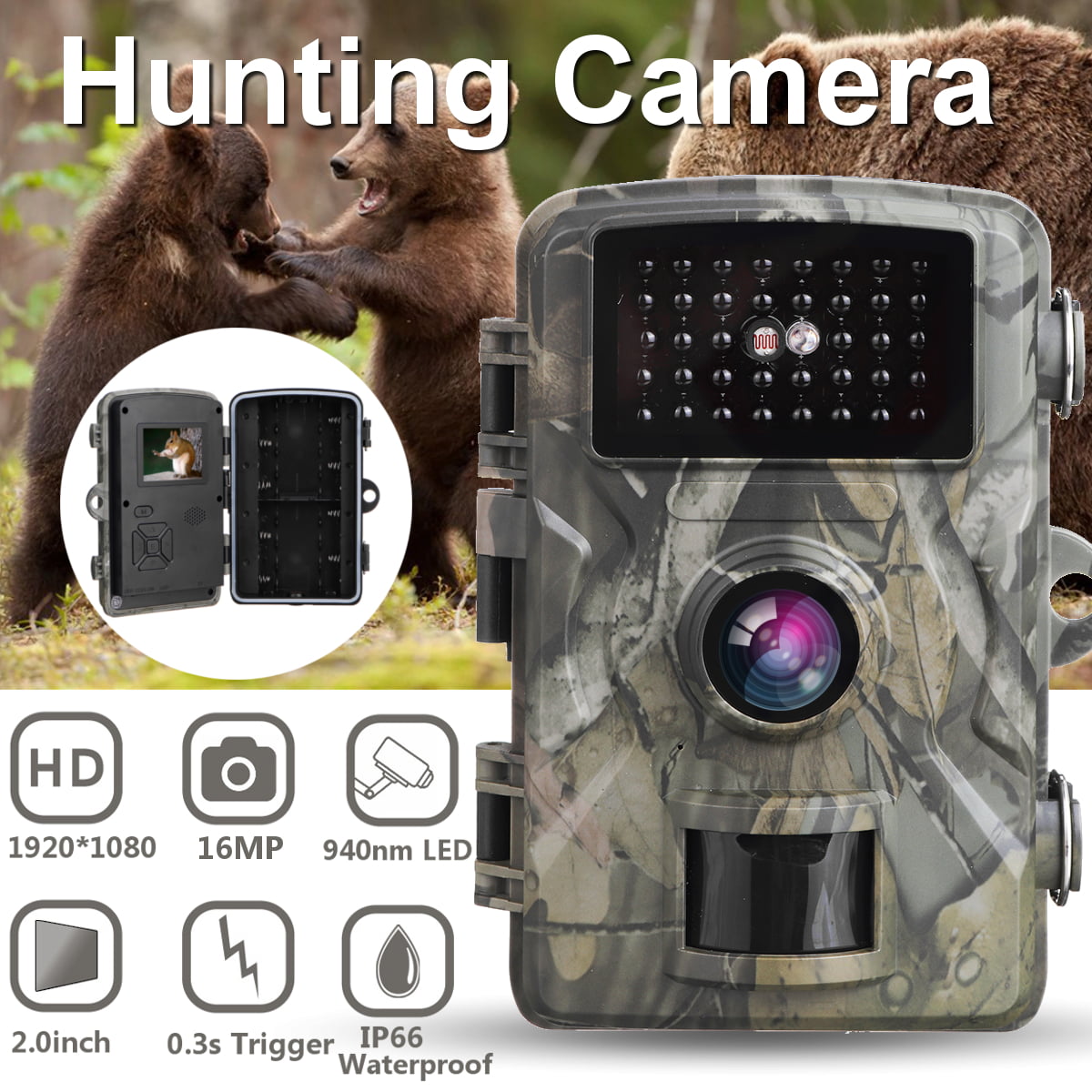 HD 16MP 1080P Hunting Camera with Night Trail Game Camera Activated Up to 80ft 