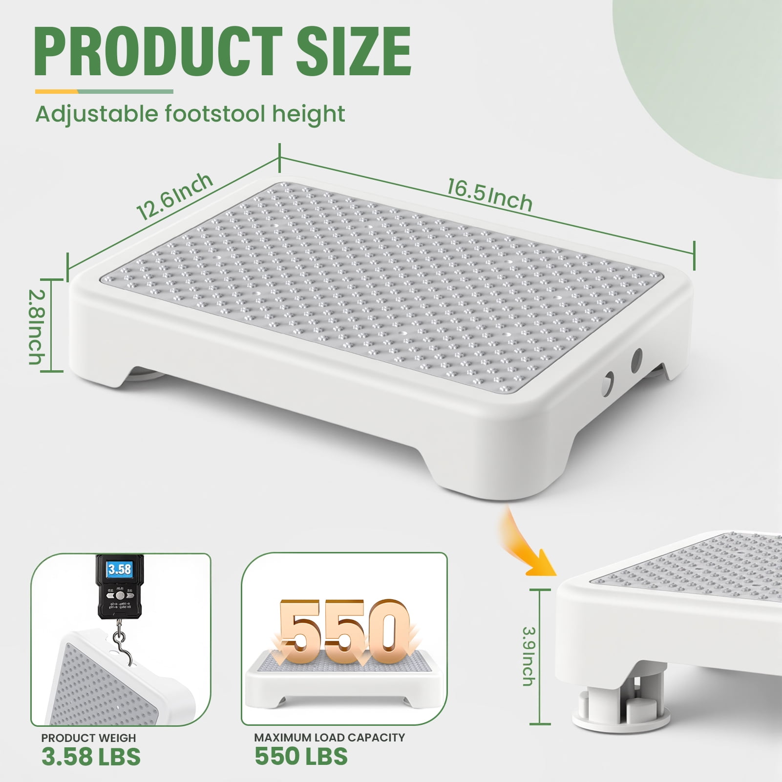 SOYO Heavy Duty Mobility One Step Stool, Indoor/Outdoor Non-Slip Step Platform Assistive Devices for Adults and Elderly, Portable Standing Supports for Cars, Bed, Door, Stair or Bathroom, White-Gray