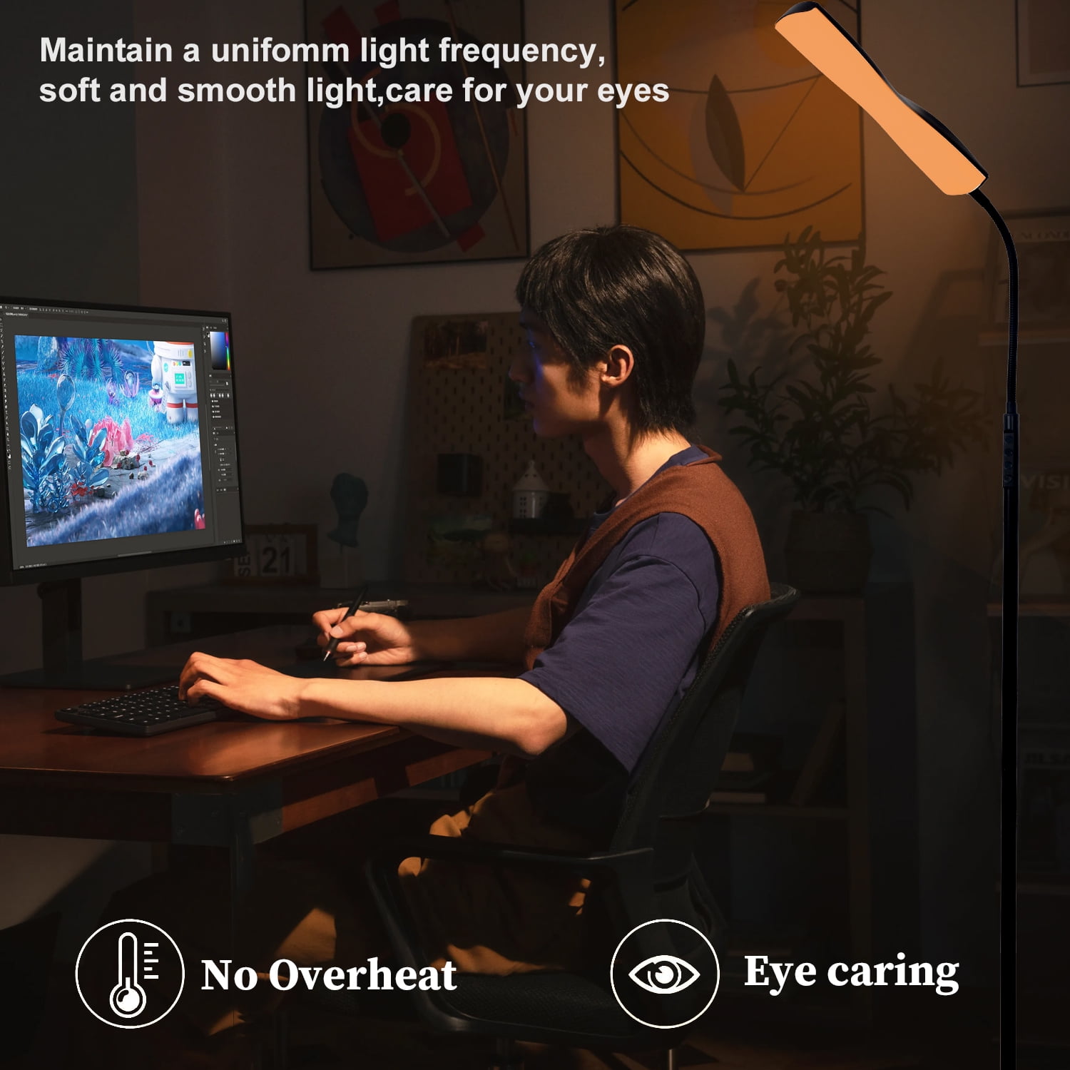 Govvep LED Floor Lamp with Flexible Gooseneck and Touch Sensor with Remote Control for Living Room, Bedroom, Office