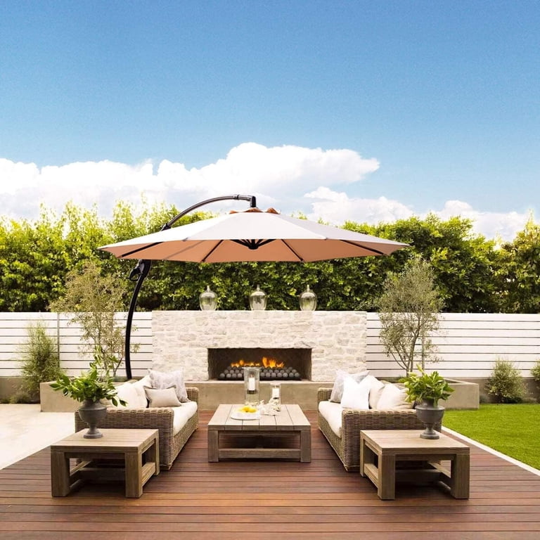 grand patio deluxe 11.5 ft curvy aluminum offset umbrella 11 Cantilever with Base Outdoor Large Round Hanging Umbrella for Garden Backyard (Black & White, 11 FT) : Patio, Lawn & Garden which makes it perfect for use with a large seating or dining furniture set Decksplore 11 ft. Outdoor Patio