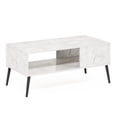 thumbnail image 5 of Furinno Claude 2-Tier White Coffee Table, Mid-Century Style Coffee Table with Wooden-Legs, Side Table with Open Shelf, for Living Room, Bedroom, Home Office, Light Marble, 5 of 5
