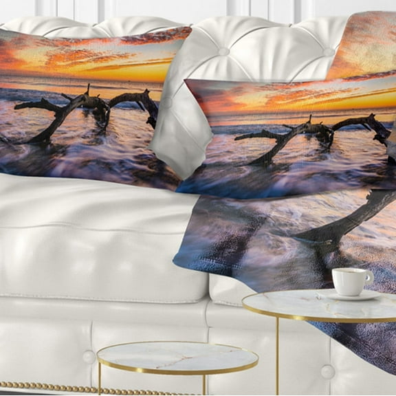 Designart 12" x 20" Multi-color Sea Shore Polyester Throw Pillow