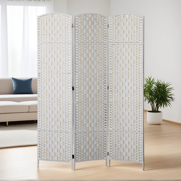GVN Privacy Panels Decorative Privacy Fence,6' Tall Wicker Weave 3 Panel Room Divider Wall Divider, Natural Wood