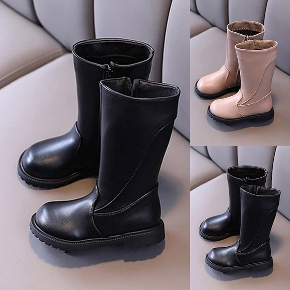 CAIXIA Girls Lace Up Combat Boots Mid Calf Riding Boots with Side Zipper Soft Soled Fashion Pu Leather Combat Boots Punk Goth Shoes School Shoes for Girls Winter Riding Boots
