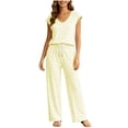 thumbnail image 2 of NominalSnug Women's Pajamas Sets Striped Short-Sleeve Top Wide Leg Pants with Pockets Loungewear Pjs Set, 2 of 8
