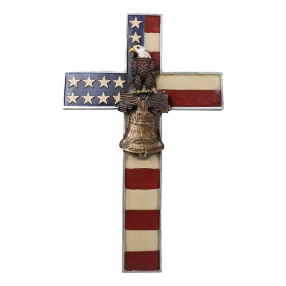 Patriotic American Flag Star Spangled Banner With Liberty Bell Eagle Wall Cross