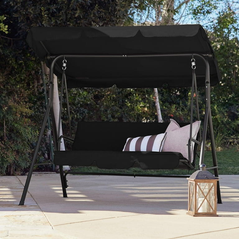 Belleze 3 Person Patio Swing Outdoor Canopy Awning Yard Furniture Hammock Steel Black Walmart