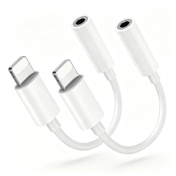 GJX Mfi Certified Lightning to 3.5Mm Headphone Jack Adapter -Premium Audio Quality & Dac Chip for Music Listening Car,Gym,Home Office,Compatible with Iphone 14/13/12/11/X/8/7 2Pack (White)