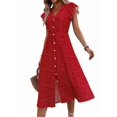 thumbnail image 3 of Elegant Summer Dresses for Women: Casual Boho Floral Midi Dress with V-Neck and Button Down Design Red L, 3 of 7