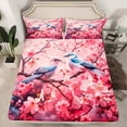 thumbnail image 2 of Homewish Pink Cherry Blossom Queen Sheet Sets,Japan Style Flat Sheet,Wild Birds Queen Fitted Sheet For Kids,Luxury Bedroom Decor,4-Piece, 2 of 7