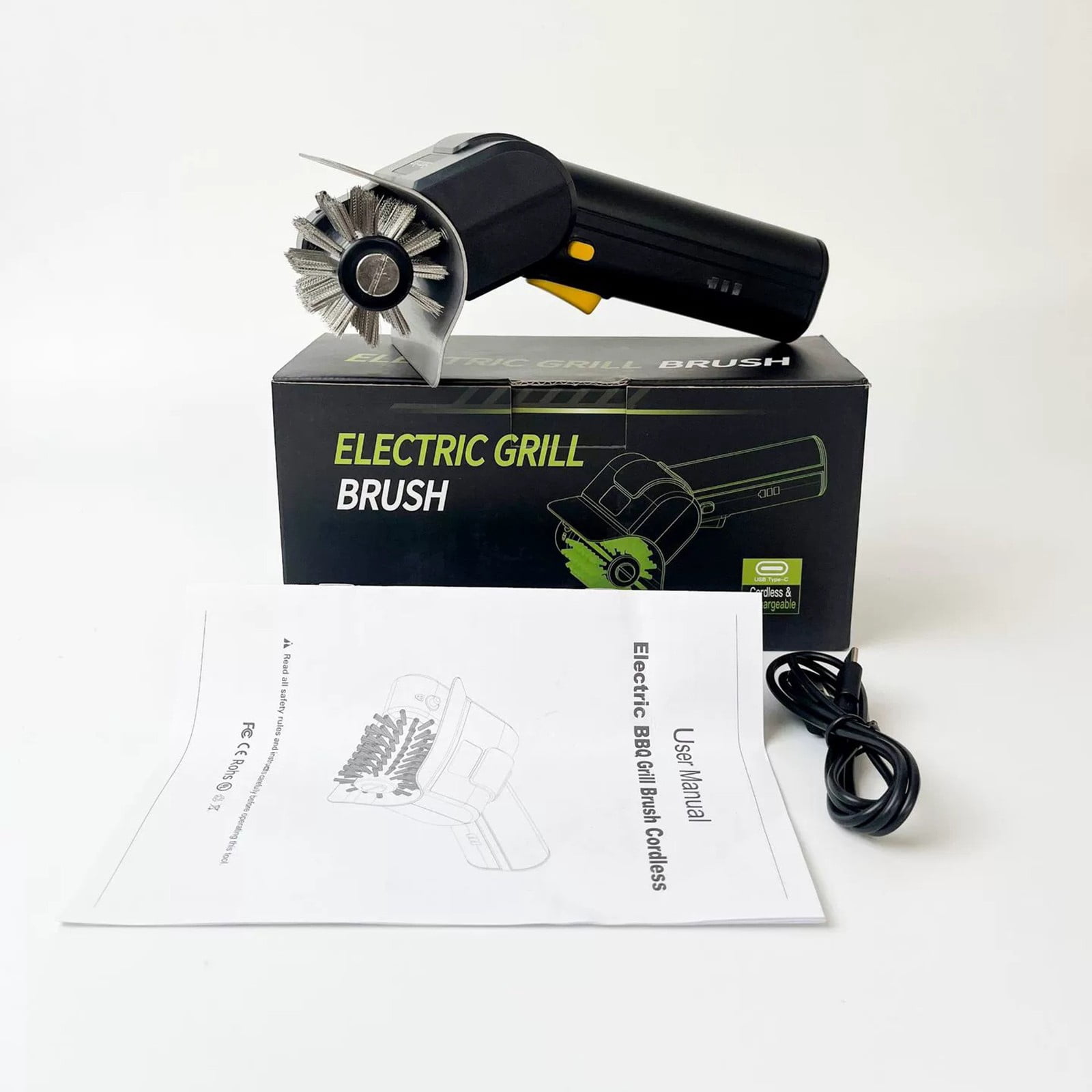 Hearthoom Stainless Steel Wireless Grill Brush, Power Control for Outdoor Grill, Rechargeable Bbq , Usb Powered for Grills & Frying Pans,Black