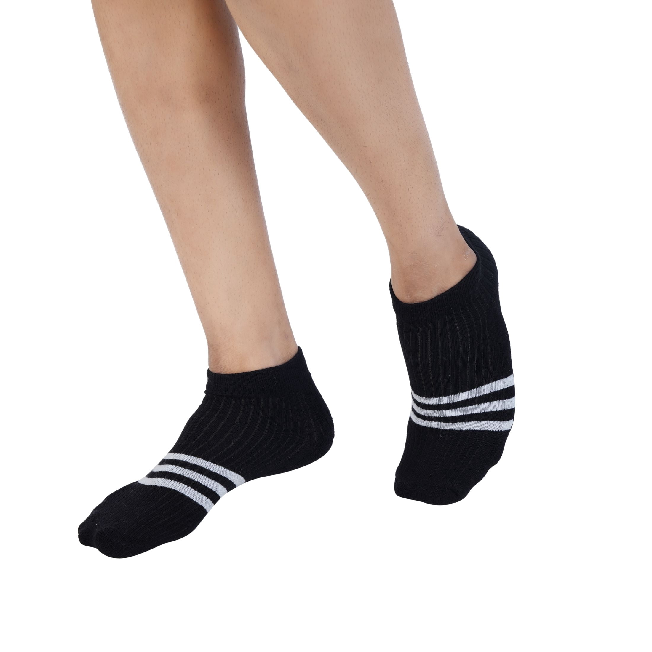 AirGarb Stylish Striped Low Ankle Cotton Socks for Men and Women: Comfortable Cushioning & Breathable Design Free Size - ST12-BL (Pack of 12)