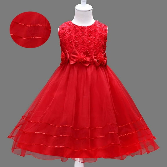 Toddler Red Dress for Girls Ruffle Sleeveless Kids Formal Dresses for Girls Puffy Dress Hallowmas Dresses for Girls 18-24 M