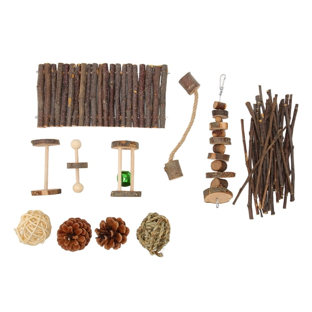 Juego de juguetes para hámster, túnel para rechinar los dientes, cuerda para masticar, hierba, bola de ratán, palitos de madera, juguetes molares para animales pequeños para conejos.