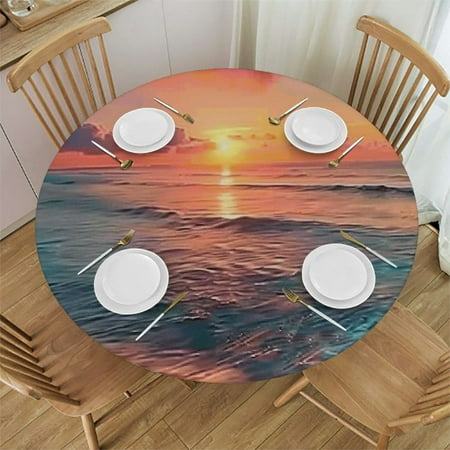 

SHERONV Sunset Waves Stain-Resistant Round Tablecloth Washable 54 -58