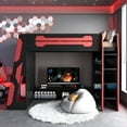 thumbnail image 3 of Harper & Bright Designs Twin Size Gaming Loft Bed with Desk & RGB Lights, Twin Wood Loft Bed Frame with Storage Shelves & Charging Station, Red, 3 of 18