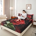 thumbnail image 4 of Homewish Valentine'S Day Rose Queen Sheet Sets,Romance Flower Floral Flat Sheet,Black Red Queen Fitted Sheet For Men Women,Luxury Bedroom Decor,4-Piece, 4 of 7