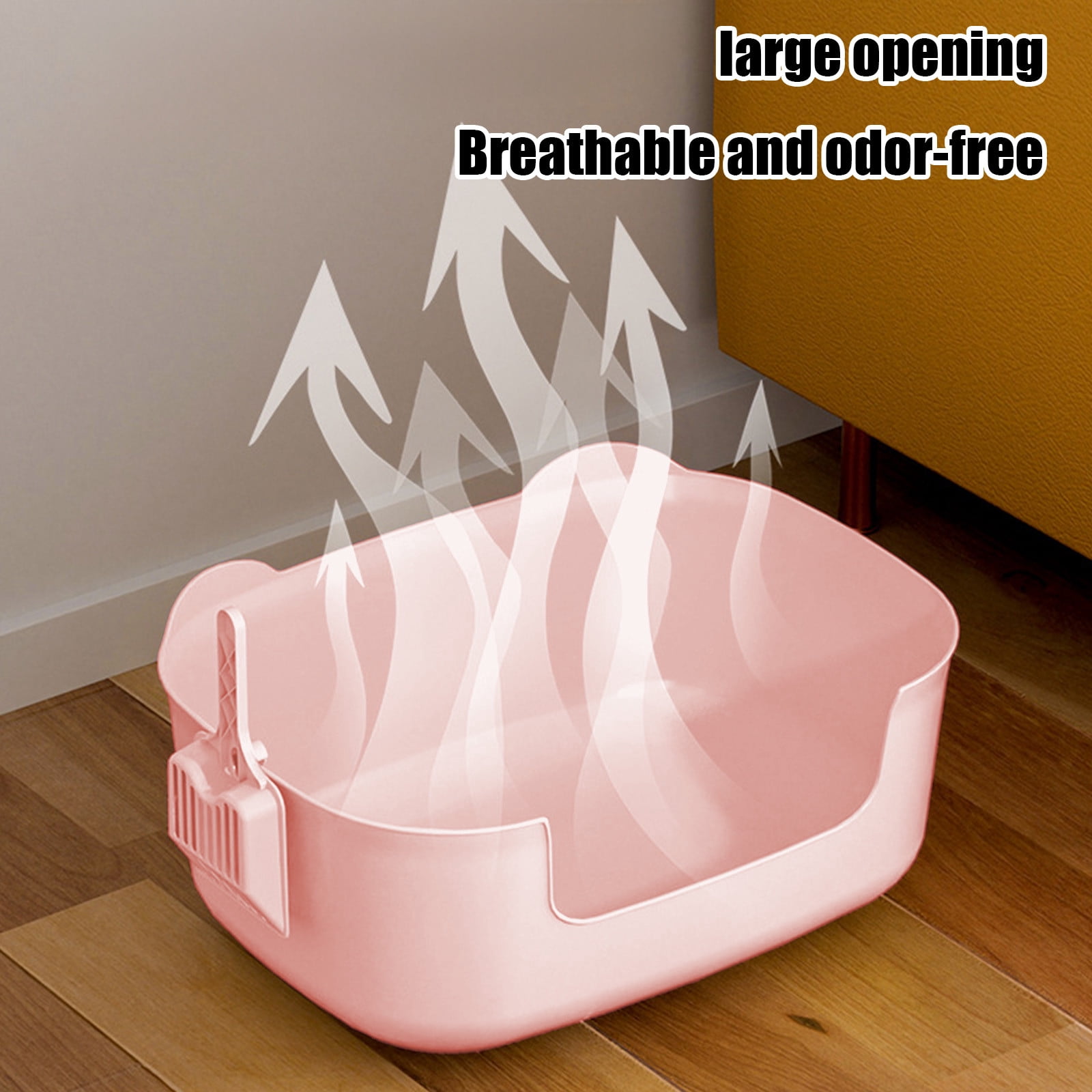 Large Cat Litter Box with High Sides, Open Kitty Litter Boxes Anti-Splashing for Indoor Cat Low Entry Cat Litter Pan for Small and Elderly Cats, Tool-Free Assembly