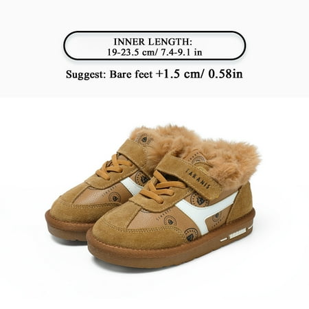 

TARANIS Boys Fleece Leather Snow Boots Soft Sole Anti Slip Hook & Loop Fastener Booties Thermal Sneakers For Winter Christmas Chinese New Year Gifts