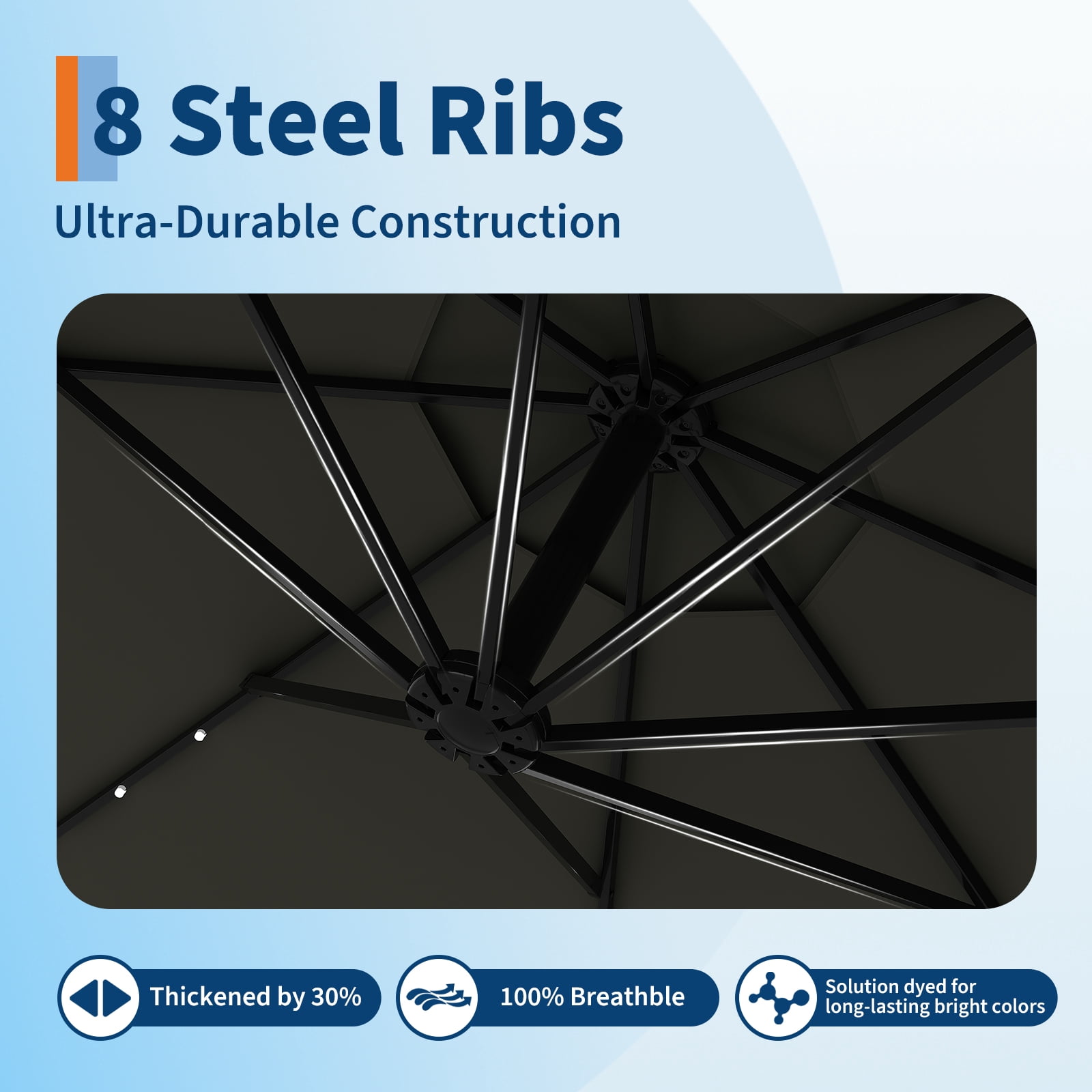 Wildbreak 10 ft Offset Hanging Market Patio Umbrella, with Solar LED, Easy Tilt Adjustment, Gray