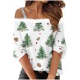 thumbnail image 2 of FDGIU Women's Cold Shoulder Christmas Top 2025, Faux Fur Trim and Holiday Print, Loose Fit 3/4 Sleeve Blouse for Xmas Party, 2 of 5