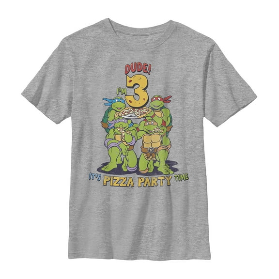 Boy's Teenage Mutant Ninja Turtles 3rd Birthday Pizza Party Graphic Tee Athletic Heather Small