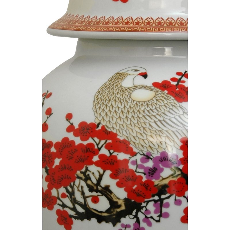 Red Lantern 18" Cherry Blossom Porcelain Temple Jar