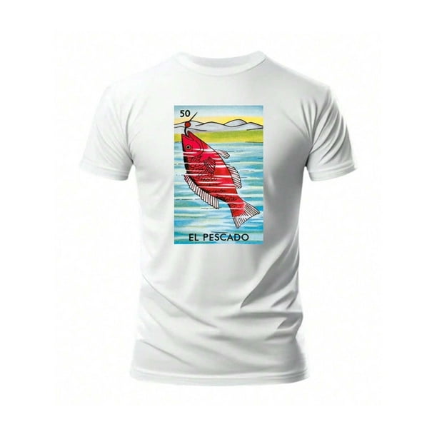Playera De El Pescado De La Loteria Mexicana Color Blanco Talla Grande Marca Emil SaEs