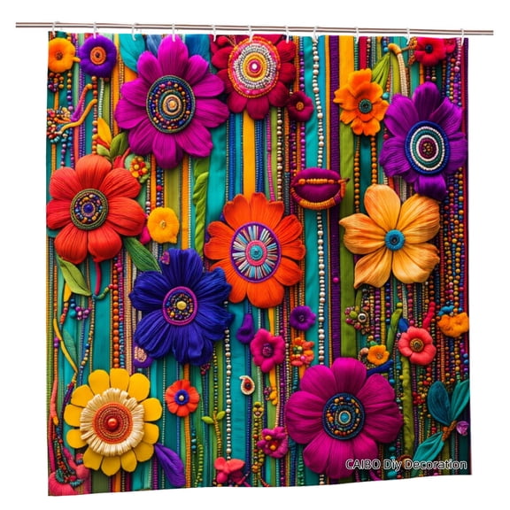 Joocen Colorful Embroidered Flower Polyester Shower Curtain For Home Bathroom Bath Tub Decoration 72x72 inch