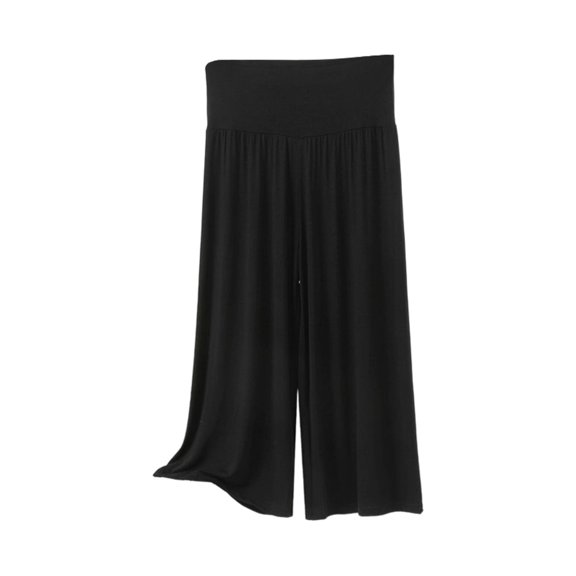 Capri Pants Women's High Waist Casual Capris Stretchy Summer Shorts Soft Comfortable Elastic Waistband Lightweight Trousers Solid Mid Calf Black L