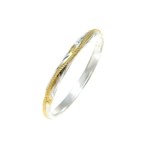 Hand Engraved Band - Sterling silver 925 2 tone yellow gold plated 2mm Hawaiian scroll hand engraved ring band size 3.5