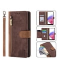 thumbnail image 1 of SaniMore for Samsung Galaxy A13 5G 6.5" 2021 Wallet Case, [Removeable Wrist Strap][Zipper Cash Pocket + Card Slots] Flip Kickstand Full Protective Magnetic Closure Retro Cover for Galaxy A13 5G, Brown, 1 of 8