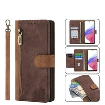 Nalacover Wallet Case for Samsung Galaxy A32 5G, [RFID Blocking] [Card Slots Holder] [Zipper Pocket] PU Leather Flip Folio Cover with Kickstand Magnetic Clasp Wrist Strap Case Men Women,Brown