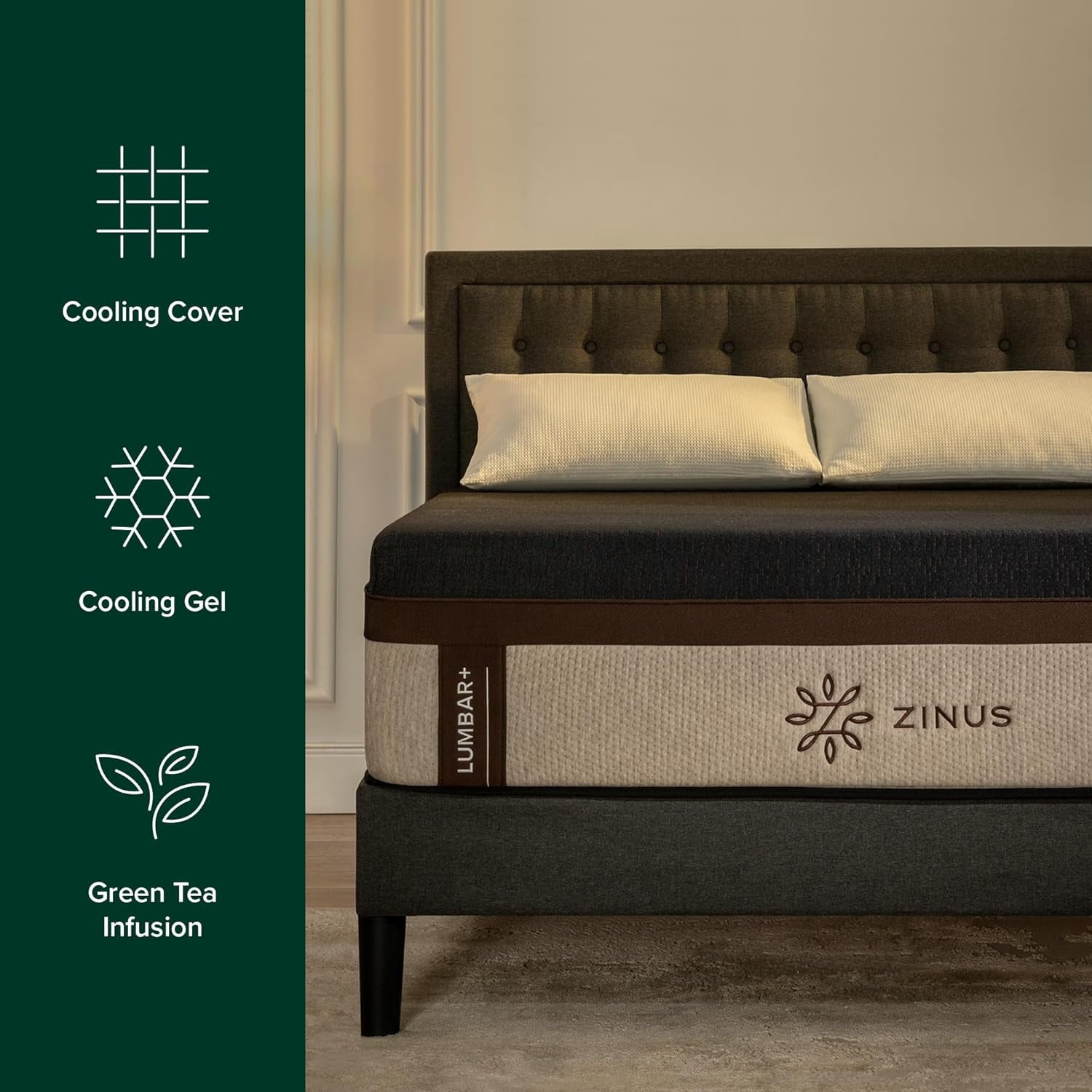 ZINUS 14 Inch Premium Lumbar + Support, King, Green Tea Memory Foam, Pressure Relief, Mattress in A Box