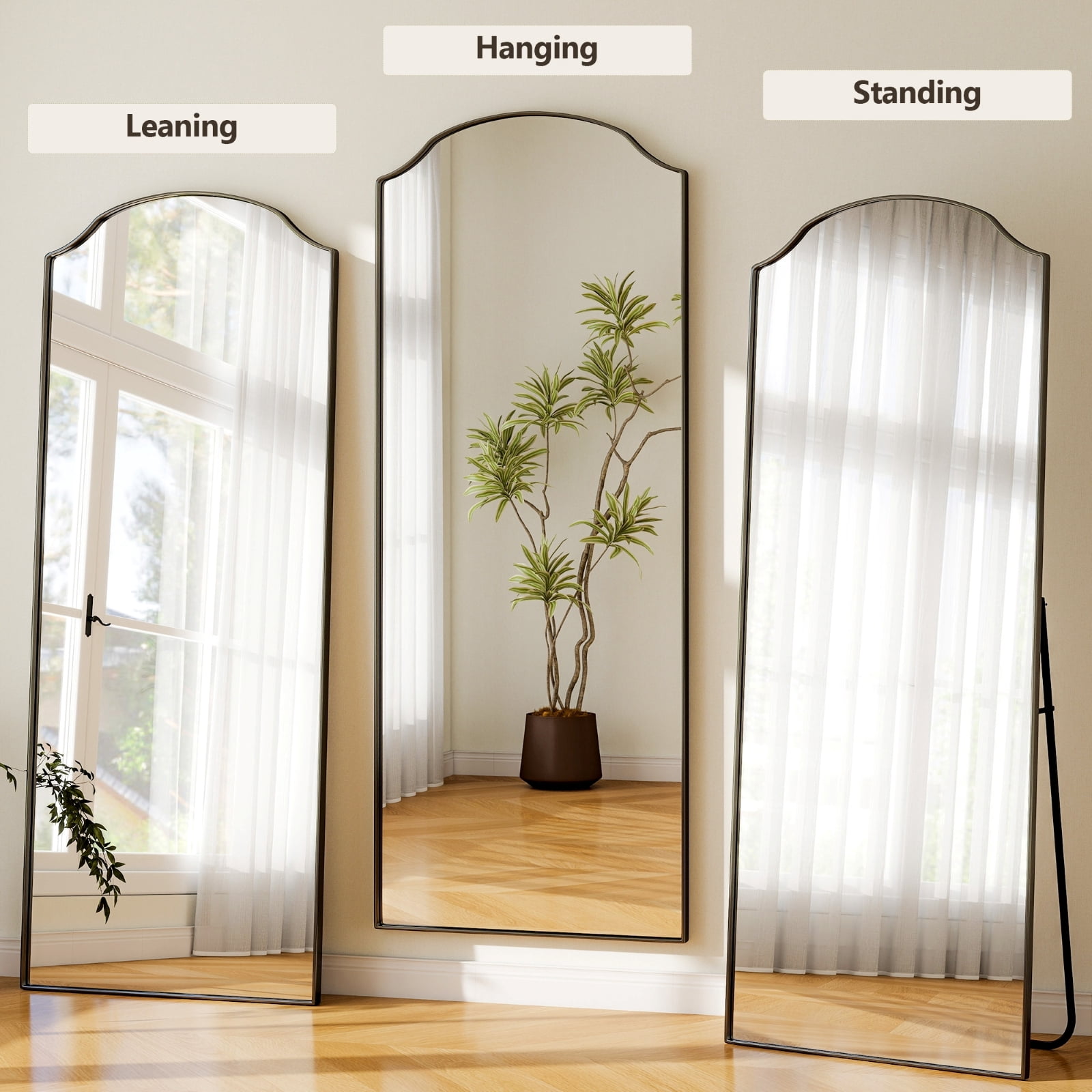AUROMIR 65"x24" Full Length Mirror Floor Mirror Freestanding Wall-Mounted Mirror,Black