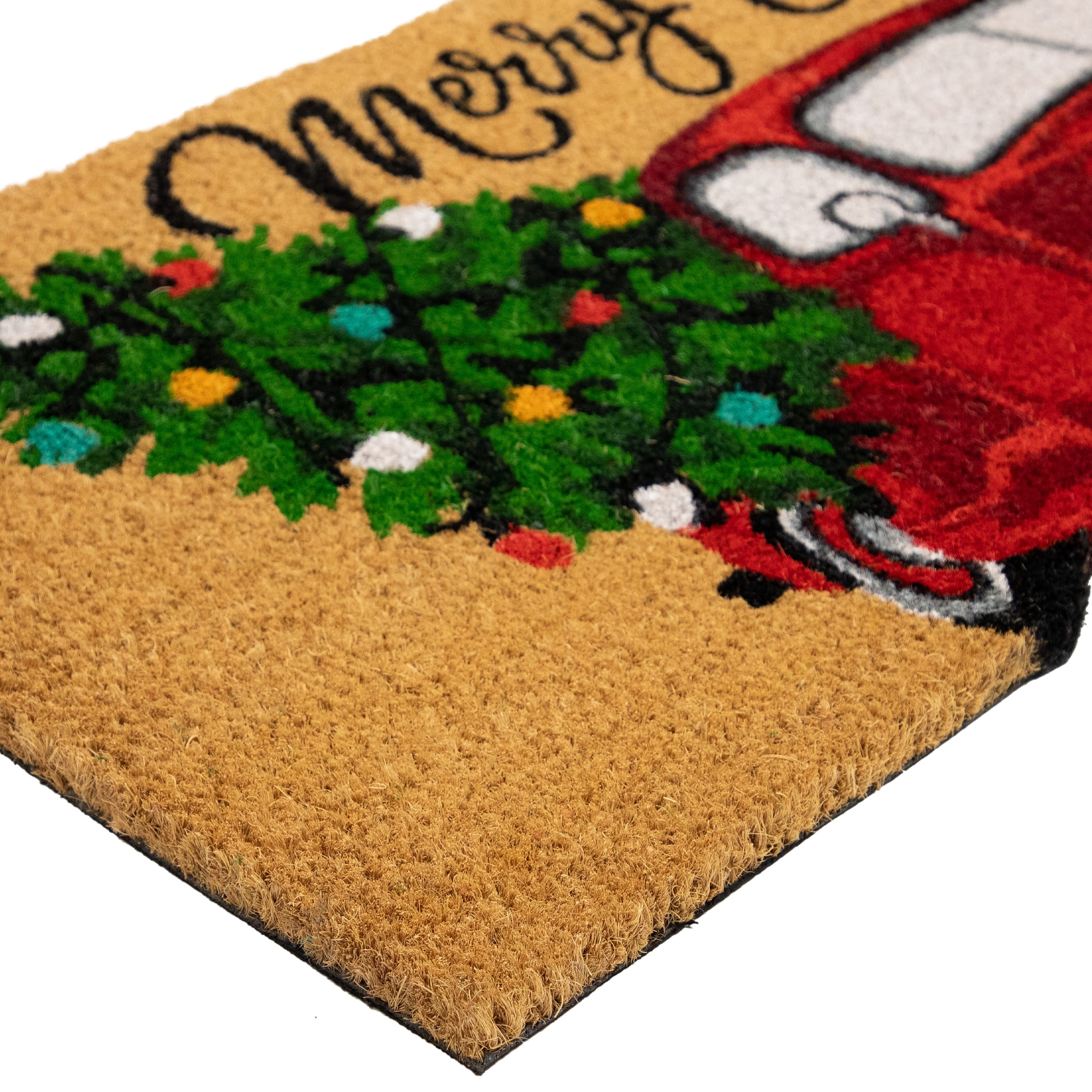 Northlight Red and Green Vintage Truck "Merry Christmas" Outdoor Natural Coir Doormat 18" x 30"