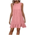 thumbnail image 2 of Women's Summer Casual V-Neck Sleeveless Mini Dress Tie Shoulder Width Layered Ruffle Flowing A-line Skirt Short Skirt Pink L, 2 of 7