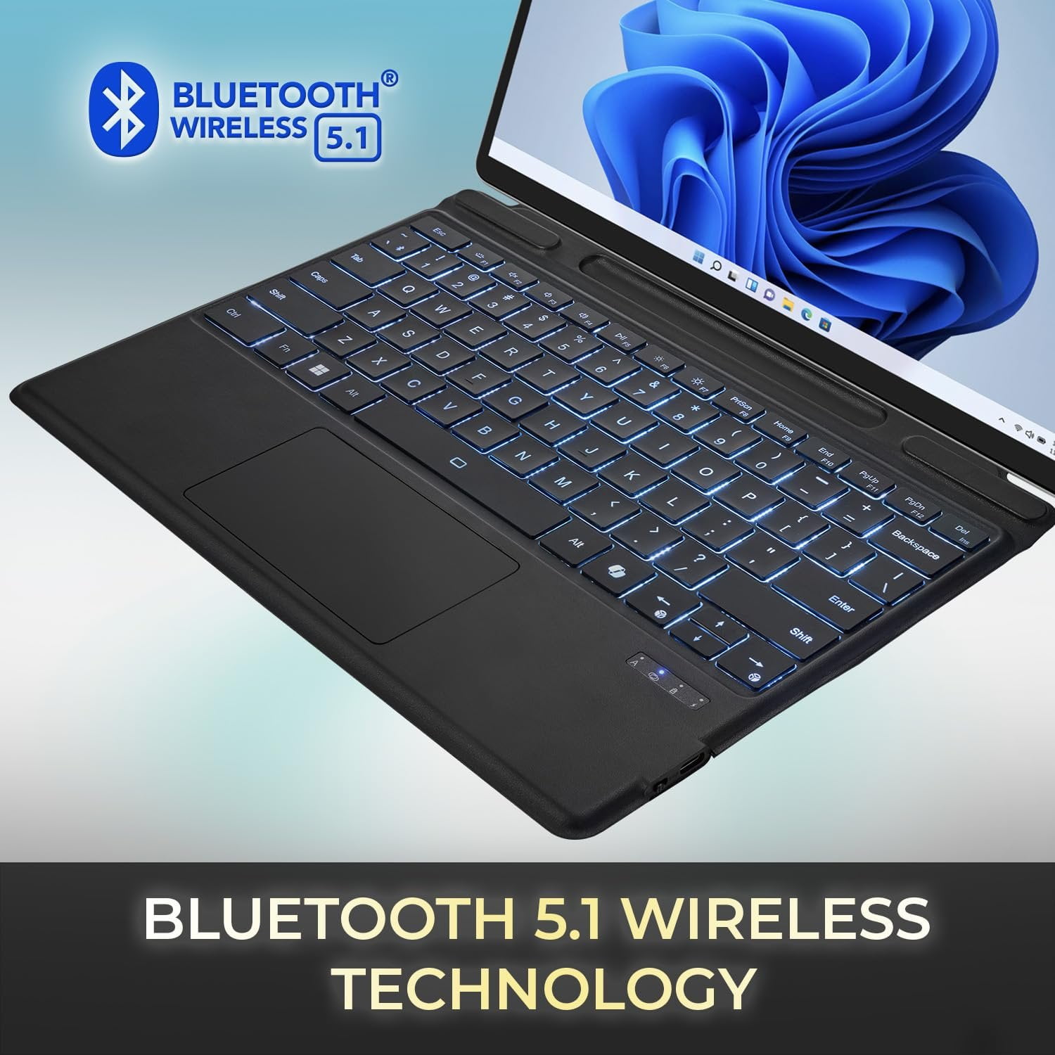 ADESSO Surface Pro Keyboard Case Bluetooth 5.0 Wireless Slim Aluminum Design Scissor Switch Keys Touchpad Compatible with Surface Pro 8 9 10 11