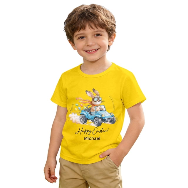 GDREDA Playful Cartoon Short Sleeve Tee For Boys Lightweight Breathable Summer Top Yellow,3-4 Years