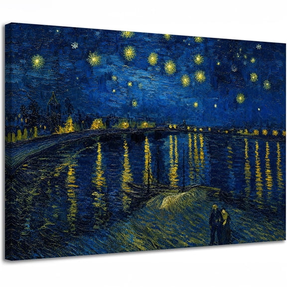 Starry Night Over the Rhone Canvas Wall Art Inspired by Vincent Van Gogh Post-Impressionist Night Sky Painting Reproduction for Home, Office, Living Room, Bedroom Wall Decor