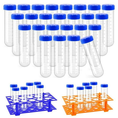 

27Pcs 50Ml Plastic Test Tubes with Test Tube Rack Including 25Pcs Plastic Centrifuge Tubes and 2Pcs Blue Orange C
