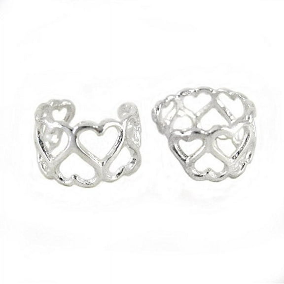 Sterling Silver Open Hearts Ear Cuff Earring, One Piece