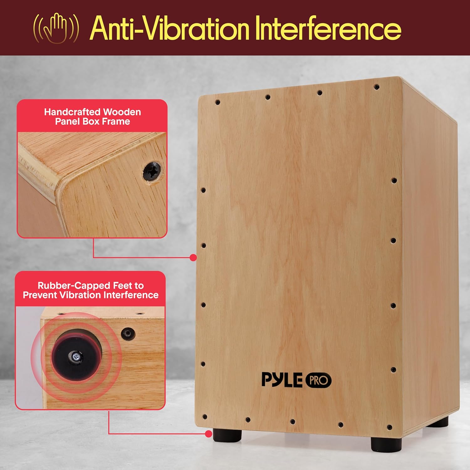 Pyle Stringed Jam Cajon 18 Inch Wooden Percussion Box photo 2