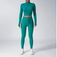 thumbnail image 2 of Workout Sets for Women 2 Piece High Waist Leggings Crop Top Gym Yoga Outfit Long Sleeve Skinny Tracksuits (Green M), 2 of 5