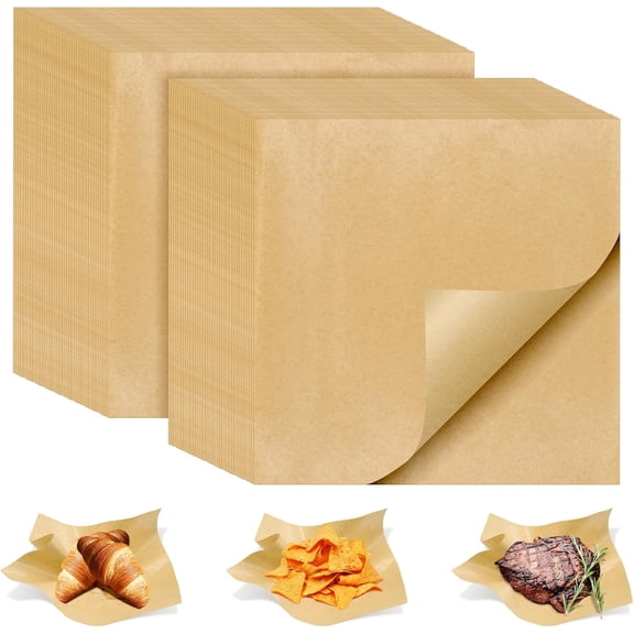 100 PCS Deli Paper Sheets 12x12 Inch, Unbleached Wax Paper Sheets for Food, Grease Resistant Sandwich Wrapping Paper for Cookies, Burger, Kitchen Cooking and BBQ (Brown)